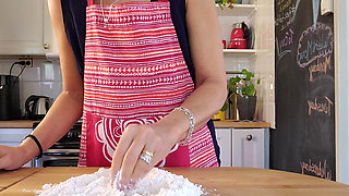 Hot Wife with Amazing Natural Tits Gets Her Pussy Filled While Working in the Kitchen