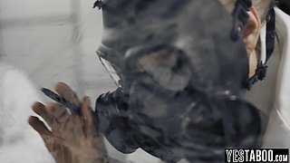 Petite redhead beauty knocked up in a breeding pod by mature stud