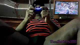 Gaming Jock Playing Final Fantasy Vii Remake and Riding Dildo