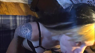 Envy Deepthroats His Huge Cock on Her Knees