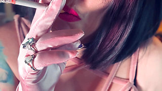 Sweet Goth Girl Tina Snua Smokes A Cork Cigarette In Satin Gloves & Jewellery - Smoking Smoker BBW OMI Snap Inhale Drifting