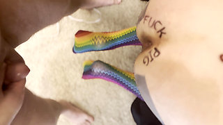 Fed cum from her creampied ass