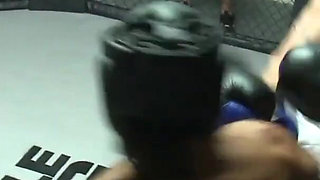 Brunette teen gets facial in the boxing ring