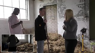 Blonde Bride Gets Greedy Gangbang Blowjob on the Farm