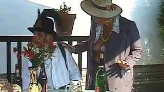 Granny anal threesome