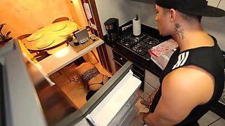 MILF Bisesual convinces young maid to fuck the plumber while she watches them fulfill her fantasy of a threesome