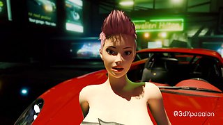 Big tits street wear girl gets fucked hard in dark neon room. Cyberpunk style