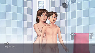 Stepson shower with MILF Stepmom Debbie and had kinky session (Summertime Saga)