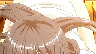 Glasses on, the anime face tilts into a heavy blush