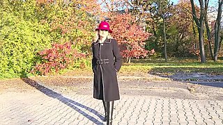 Autumn Outdoor Strip Tease with Blonde MILF Misses Jenny Big Natural Tits