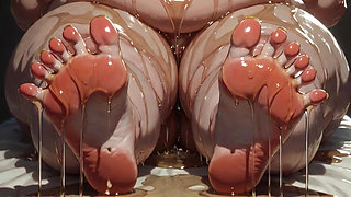 Obese SSBBW Massaging Her Huge Oiled Feet - Close up Big Toes