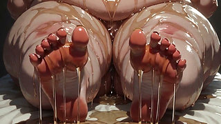 Obese SSBBW Massaging Her Huge Oiled Feet - Close up Big Toes
