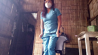 Mature Nurse Moisturizes Her Wrinkled Skin with Moisturizing Cream