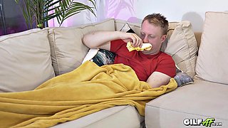 Granny Catches Young Guy Jerking Off