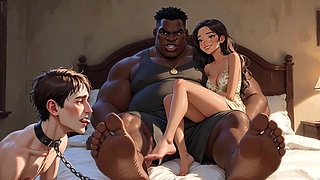 Foot Slave Husband Cleans Wife's Feet with His Tongue - Femdom