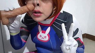 Fermerino as D.Va in Steamy Cosplay Performs BDSM Nosehook Restraint During Deepthroat B