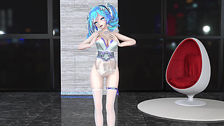 Miku-up and Down Evening Gown Striptease, Huge Breasts, Shaved Pussy, White Stockings, Striptease, K-pop Dance, Big Boobs