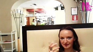 Sensual Barefoot Footsie in Restaurant
