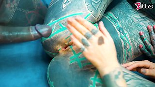 Alternative and hippie woman enjoy getting anal pounded and facial jizz flows