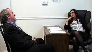 Group of old men fuck young brunette slut