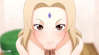 Tsunade blows this cock like a true mature woman