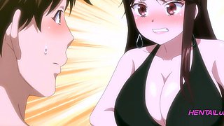 Busty MILF agent rides loud creampie floods in front of all