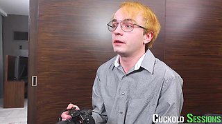 Sia Wood makes a cuck watch her shaved pussy fucked by a BBC