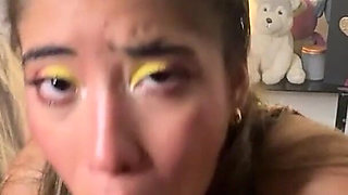 Smoking Hot Blonde in Red Dress Cigarette Blowjob and Deepthroat