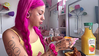 Mukbang Hot Chicken Spicy Facestuffing Bimbo Overeating Petite Teen Eating Sploshing POV Mozzarella Sticks Long Nails Food Eat
