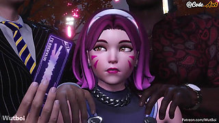 D.Va gets fucked hard by two black cocks