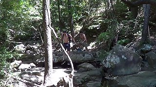Gay couple having hot sticky outdoor sex