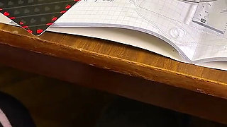 High Schoolgirl Stroking Him off in Math Class Under the Table. at College