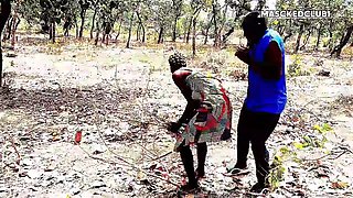 Village duo ,luvs railing, gargling, spreading vag on BIG BLACK COCK cougar doll ,after farm work