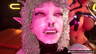 Chained Man Fucked by Succubus and Her Helper