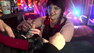 Amateur Teen Brunette with Glasses Gives Perfect Blowjob to Dad's Best Friend - Cum Swallow