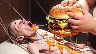 Extremely Skinny Girl Fed by Massive SSBBW - Extreme Feederism Contrast