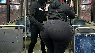 Big Ass Girl in Pink Leggings on the Bus Strips to Pink Thong