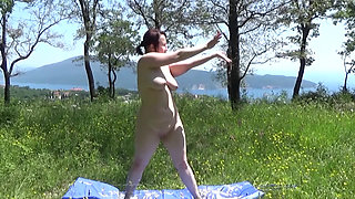 Nude Yoga & Meditation by the Water. Montenegro Bay and Mountains.