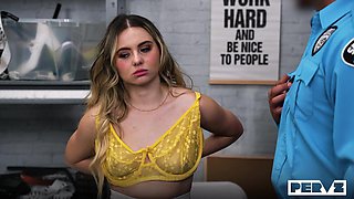 Shoplifter blonde pleases security guard's BBC in his office