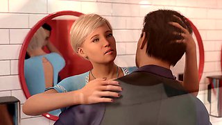 American milf with big tits takes it in the ass in a public restroom