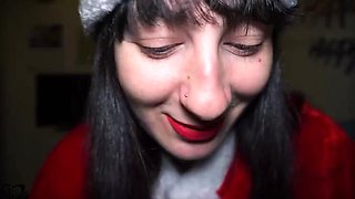 Pregnant Italian Santa Brunette Blowjob POV - Big Natural Tits & Hairy Pussy