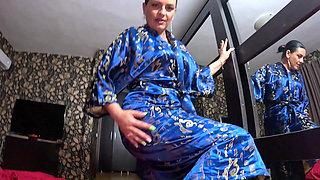 Slutty Geisha Fantasy. Satin Robe Tease, Dirty Oral Energy and Messy Satin Finish