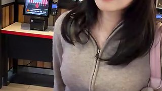 Gorgeous Asian girlfriend fucked doggystyle in public toilet