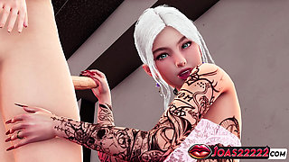 Tattooed Emma in Stockings 3D Hentai - Handjob, Sloppy Blowjob Service, Deepthroat Leading to Cum in Mouth