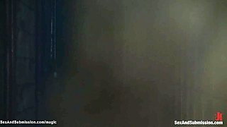 Suspended blonde fucked by big cock