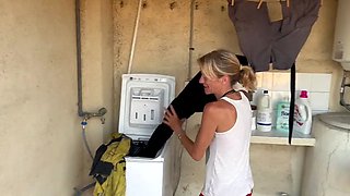 Accidental Sex with the Neighbor - Two Orgasms in the Washing Machine, Cum Inside Me!!!