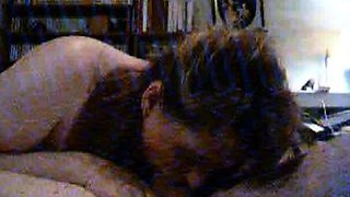 Amateur redhead milf sucking and foot job scene