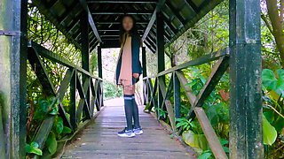 Stacy Stone masturbating her cunt with her fingers outdoor