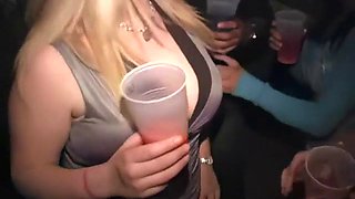 Throat and pussy banged college slut toys her clit