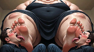 Obese SSBBW Foot Domination - Male Slaves Cleaning Her Big Soft Feet